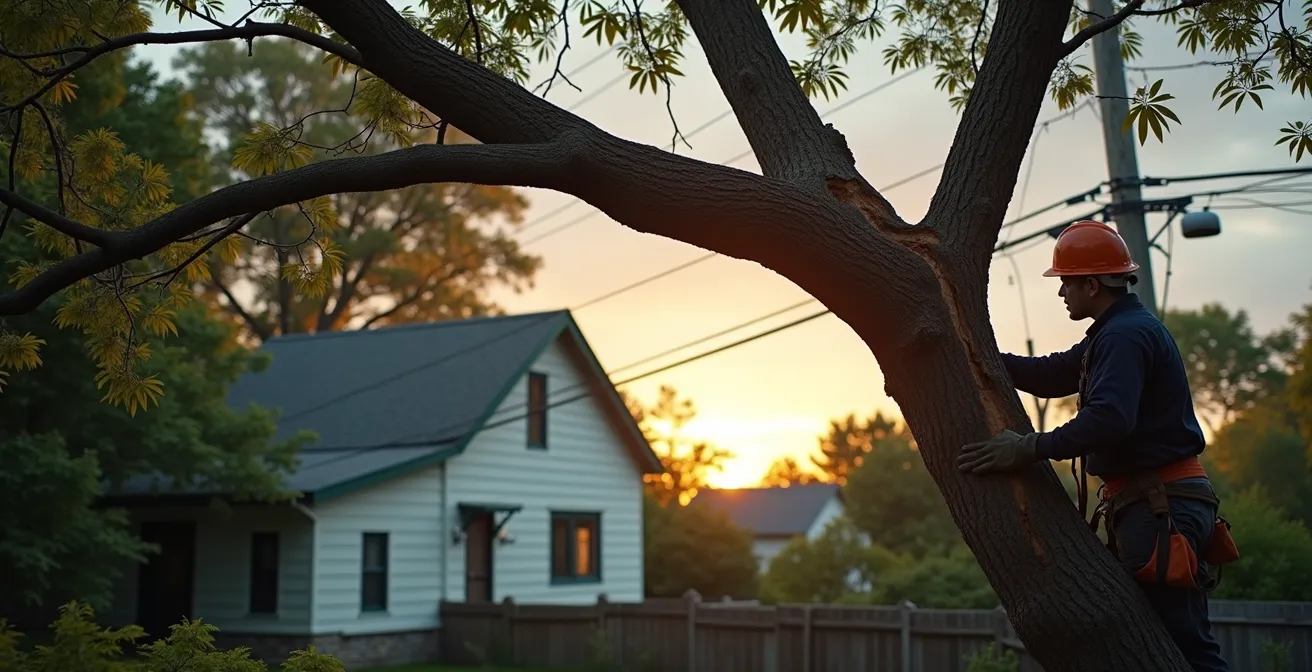 Arbre avec branche cassée montrant les risques de sécurité et l'intervention d'un arboriculteur professionnel