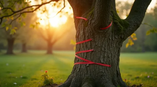 Jeune arbre en cours de taille de formation avec ses branches charpentières bien définies et son leader central dominant