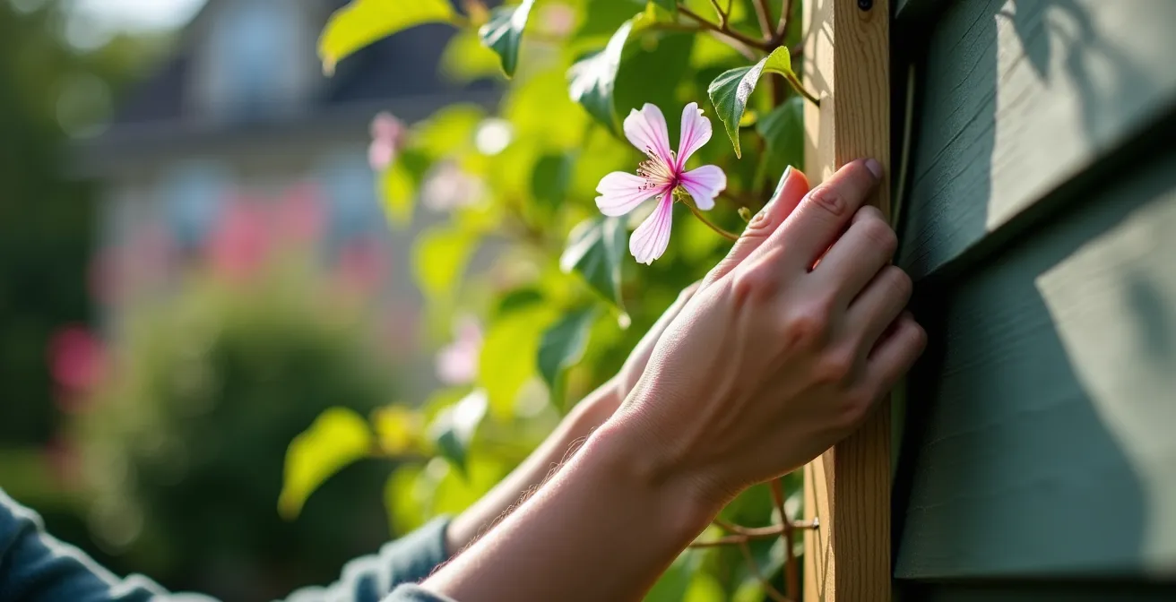 Vue en perspective d'un jardin québécois montrant différentes hauteurs de plantation créant des zones d'ombre et de soleil
