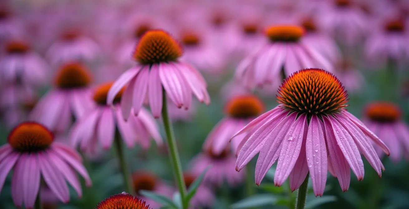 Groupement de vivaces identiques plantées en masse créant un effet visuel fort
